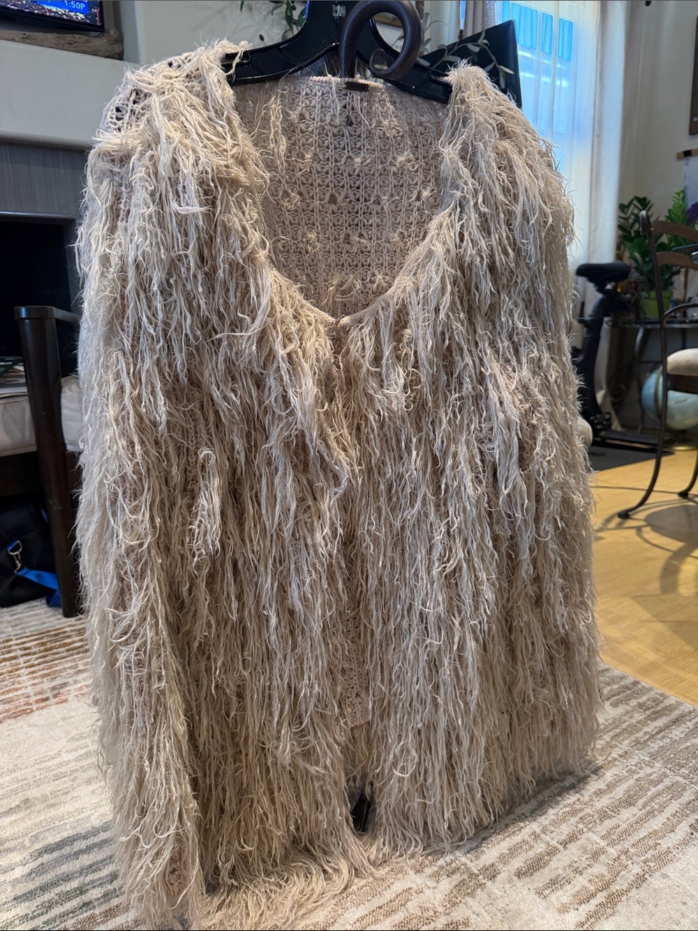 Free People Shaggy Teddy Open-Front Jacket in Light Beige